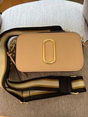 Beige Crossbody Camera Bag with Gold Hardware